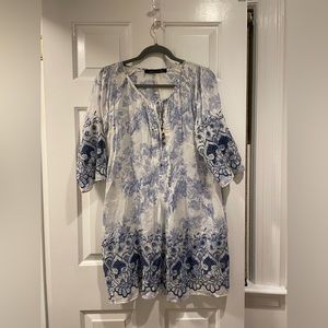 Zara Womens Tunic Cover-Up, Blue and White, Size S